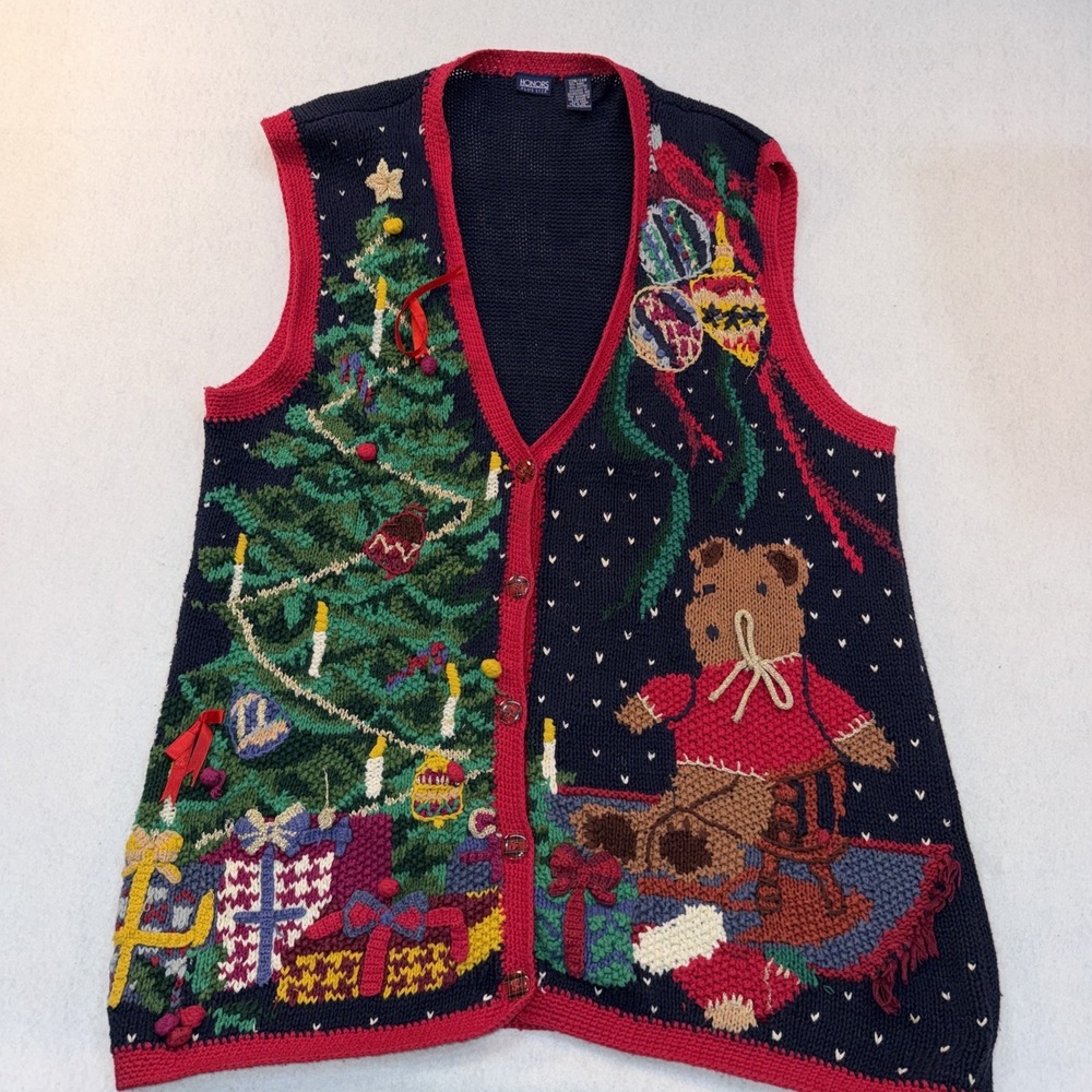 Vintage Honors Plus 22W/24W‎ Blue Knitted Christmas Sweater Vest Ugly Sweater